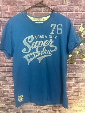 Superdry Blue Osaka City 76 Graphic Tee vintage faded style large